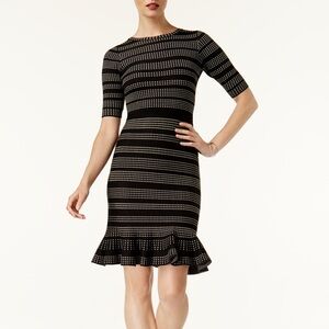 Taylor Black and White Patterned Midi Dress